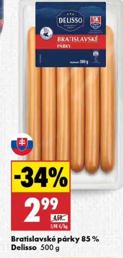 Delisso bratislavské párky 85 % mäsa