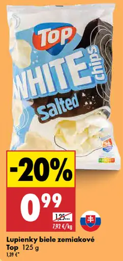 Top White chips salted zemiakové lupienky