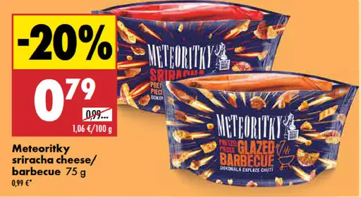 Meteorítky sriracha cheese/barbecue snack