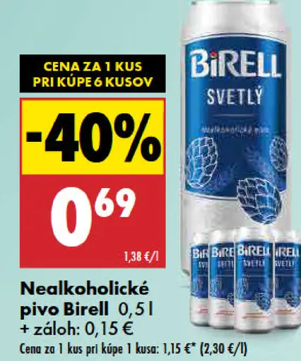 Birell Svetlý nealkoholické pivo plechovka