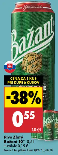 Zlatý Bažant 10% svetlé výčapné pivo plechovka
