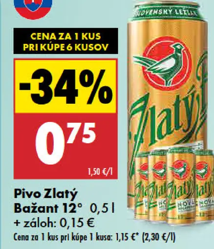 Zlatý Bažant 12° pivo plechovka