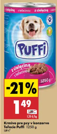 Puffi krmivo pre psy v konzerve hovädzie/kuracie