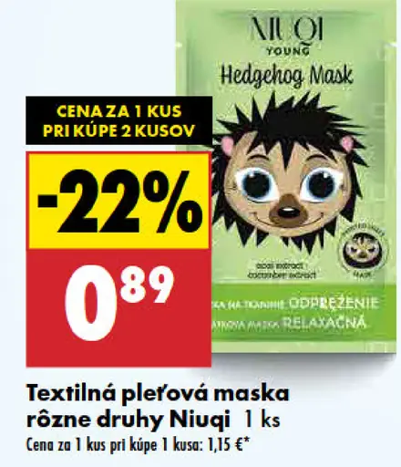 Niuqi Young Hedgehog textilná pleťová maska rôzne druhy
