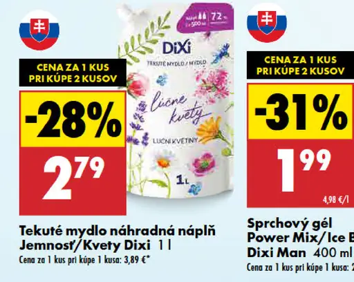 Dixi Tekuté mydlo náhradná náplň Krémová jemnosť/Lúčne kvety