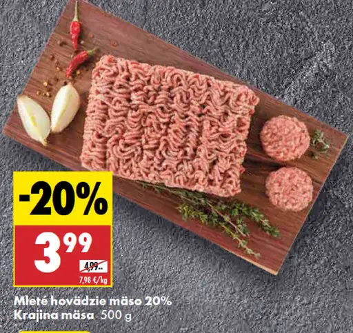 Krajina mäsa mleté hovädzie mäso 20 %