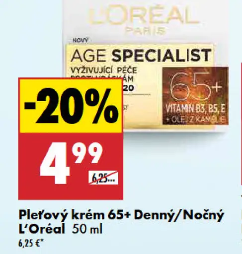 Pleťový krém 65+ denný alebo nočný L’Oréal Age Specialist
