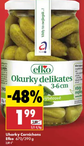 Efko Uhorky Cornichons delikates 3–6 cm