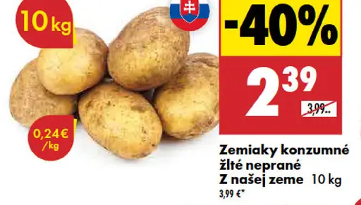 Zemiaky konzumné žlté neprané