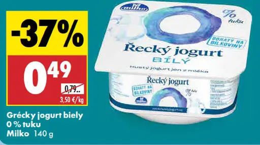 Milko Řecký jogurt 0% biely