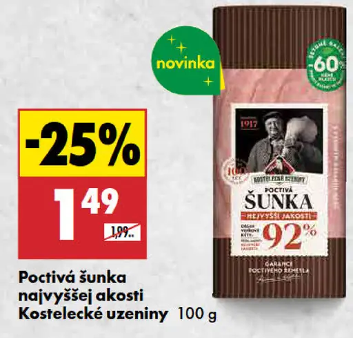 Kostelecké uzeniny Poctivá šunka najvyššej akosti