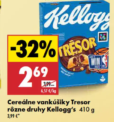 Kellogg's Tresor cereálne vankúšiky rôzne druhy