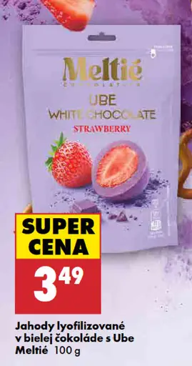 Meltie jahody lyofilizované v bielej čokoláde s Ube