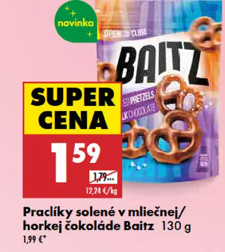 Baitz praclíky solené v mliečnej/horkej čokoláde
