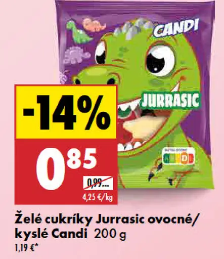 Candi želé cukríky Jurrasic ovocné/kyslé