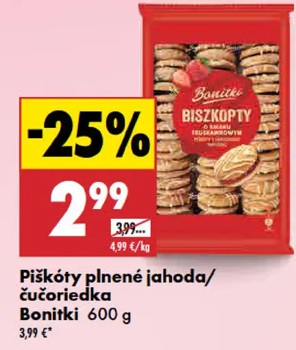 Bonitki piškóty plnené jahoda alebo čučoriedka