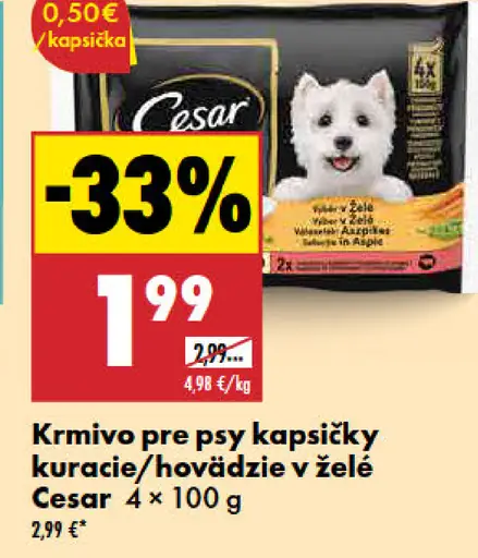 Cesar krmivo pre psy kapsičky kuracie alebo hovädzie v želé