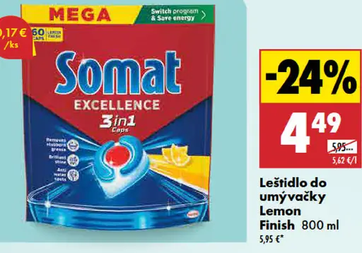 Somat Excellence 3in1 Lemon Fresh kapsuly do umývačky riadu