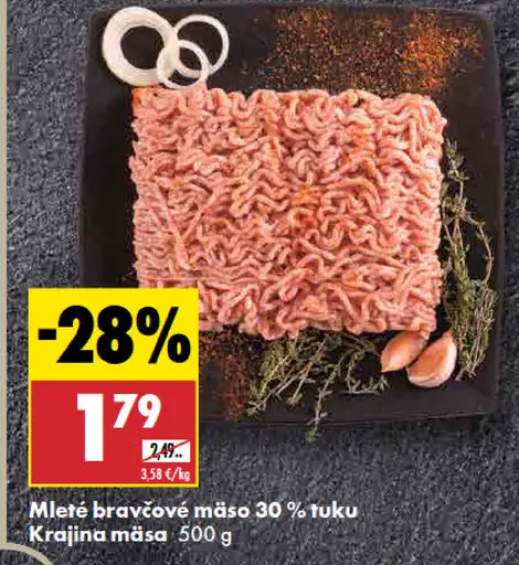 Krajina mäsa Mleté bravčové mäso 30 % tuku