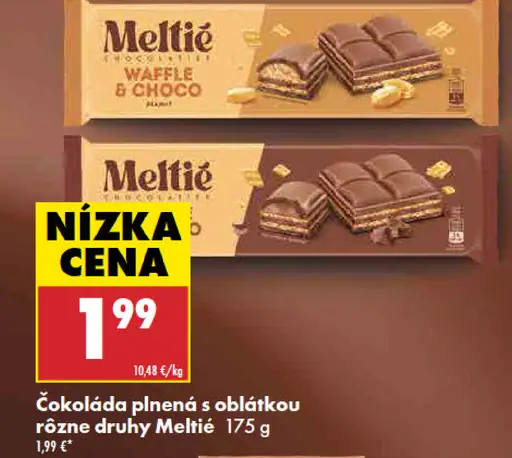 Meltíe čokoláda plnená s oblátkou rôzne druhy