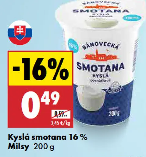 Milsy Kyslá smotana 16 %