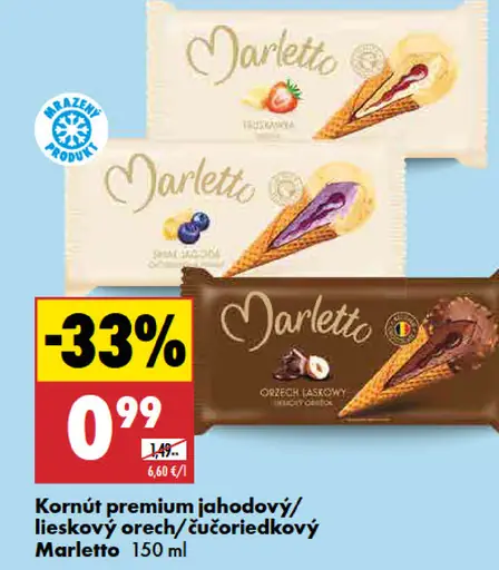 Marletto kornút premium jahodový / lieskový orech / čučoriedkový