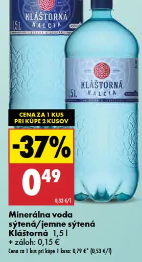 Minerálna voda jemne sýtená Kláštorná