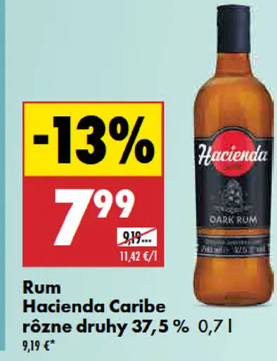 Hacienda Caribe tmavý rum 37,5 %