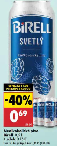Birell Svetlý nealkoholické pivo plechovka