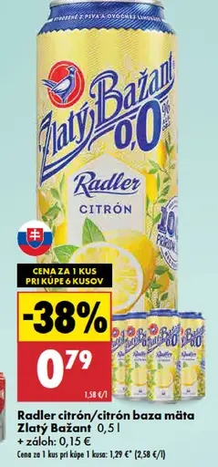 Zlatý Bažant Radler 0,0% citrón