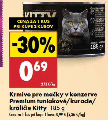 Kitty krmivo pre mačky v konzervě Premium tuniakové, kuracie, králičie