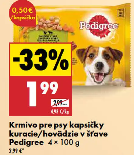 Pedigree Krmivo pre psy kapsičky kuracie/hovädzie v šťave