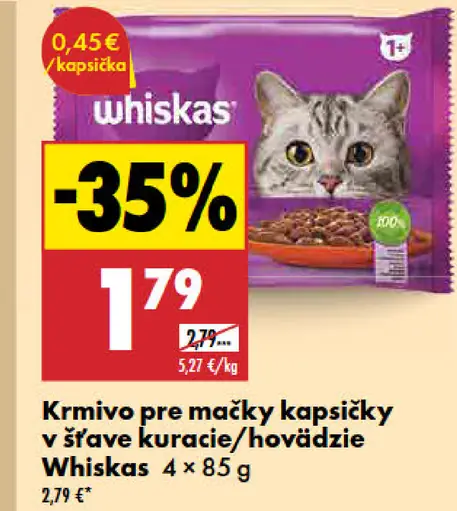 Whiskas krmivo pre mačky kapsičky v šťave kuracie/hovädzie