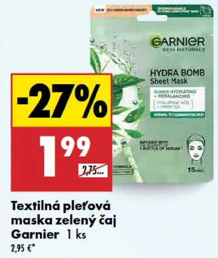 Garnier textilná pleťová maska zelený čaj