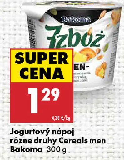 Bakoma Jogurtový nápoj Cereals men rôzne druhy