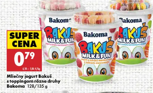 Bakoma Mliečny jogurt Bakuś s toppingom rôzne druhy