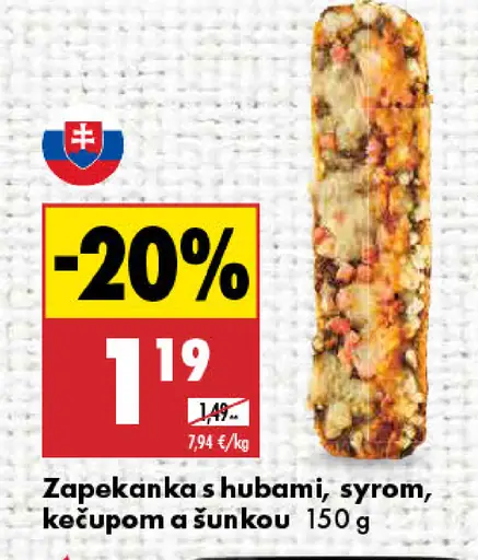 Zapekaná bageta s hubami, syrom, kečupom a šunkou