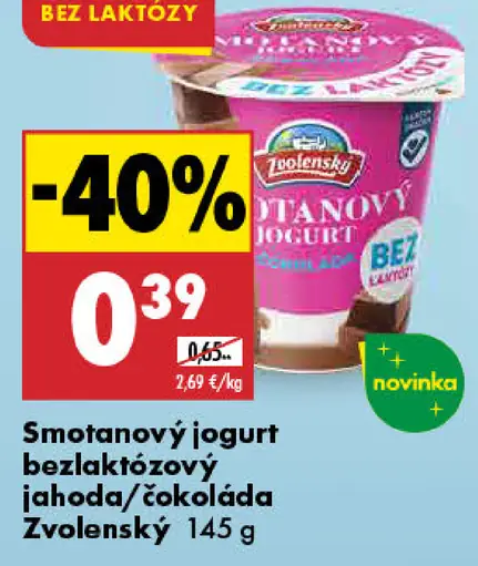 Zvolenský smotanový ochutený jogurt jahoda, čokoláda