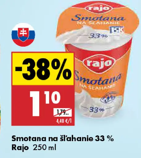 Rajo Smotana na šľahanie 33%