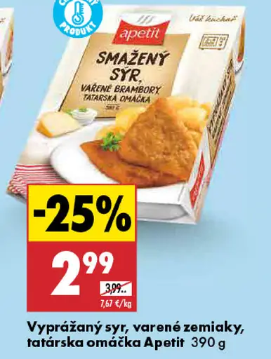 Apetit vyprážaný syr, varené zemiaky, tatárska omáčka