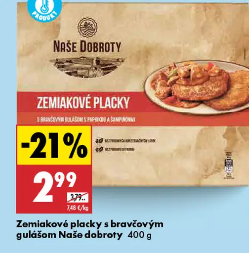 Naše Dobroty Zemiakové placky s bravčovým guľášom