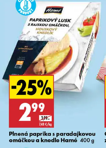 Hamé plnená paprika s paradajkovou omáčkou a knedle