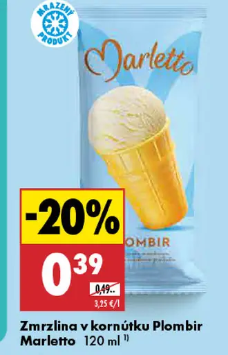 Marletto Plombir Zmrzlina v kornútku