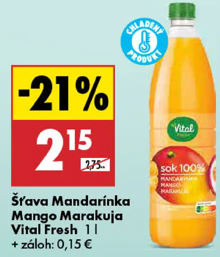 Vital Fresh šťava mandarínka mango marakuja 100%