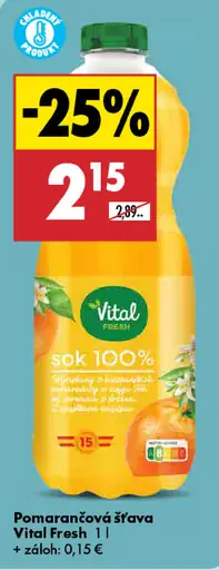 Vital Fresh pomarančová šťava 100%