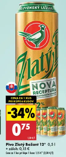 Pivo Zlatý Bažant 12° plechovka