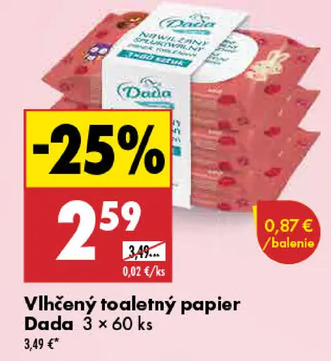 Dada Vlhčený toaletný papier 3×60 ks