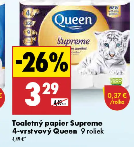 Queen Toaletný papier Supreme 4-vrstvový 9 roliek