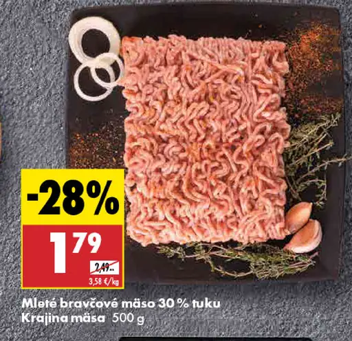 Krajina mäsa Mleté bravčové mäso 30 % tuku