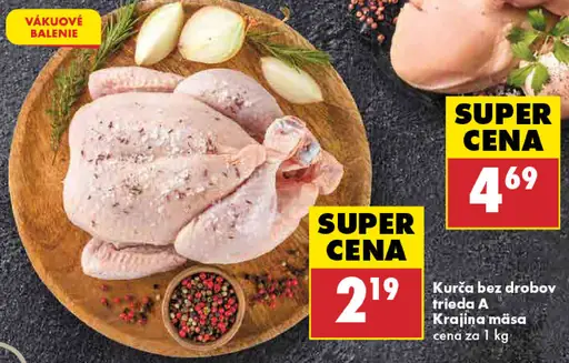 Krajina mäsa kurča bez drobov trieda A